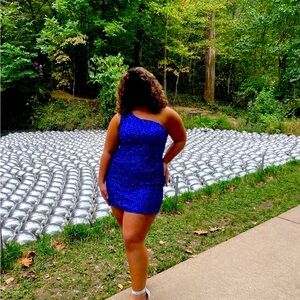 Blue Sequin Homecoming Dress